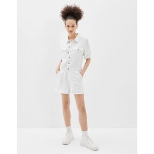 American Eagle White Denim Romper Raw Hem Size Small